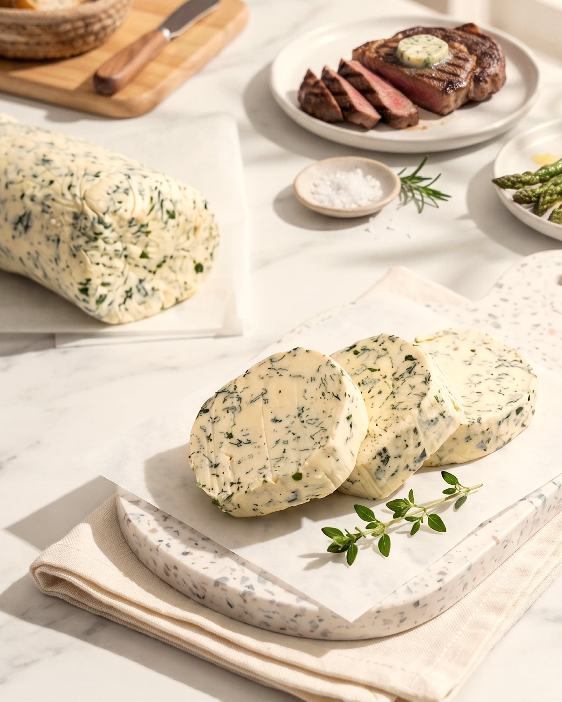 Herb butter with green flecks of herbs